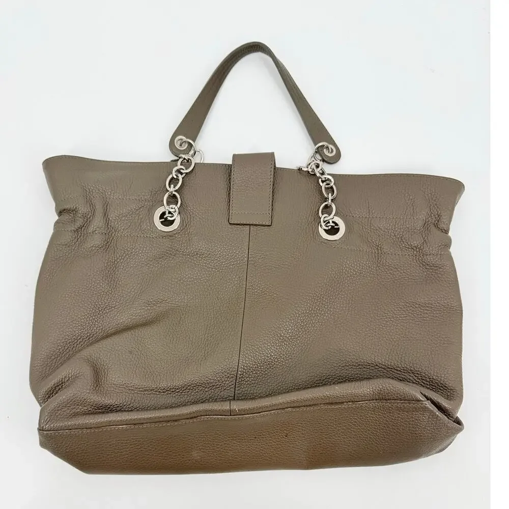 Furla Pebbled Leather Chain Handle Tote Bag in Taupe Greige
